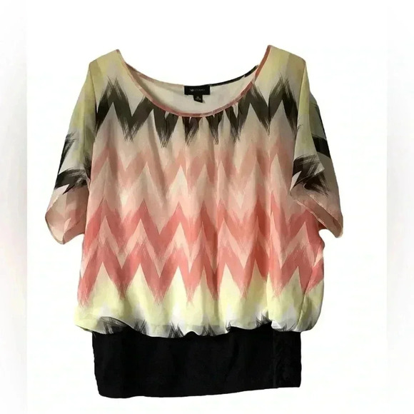 AB Studio womens short sleeve batwing pink multicolor striped blouse, size XL - Picture 1 of 11